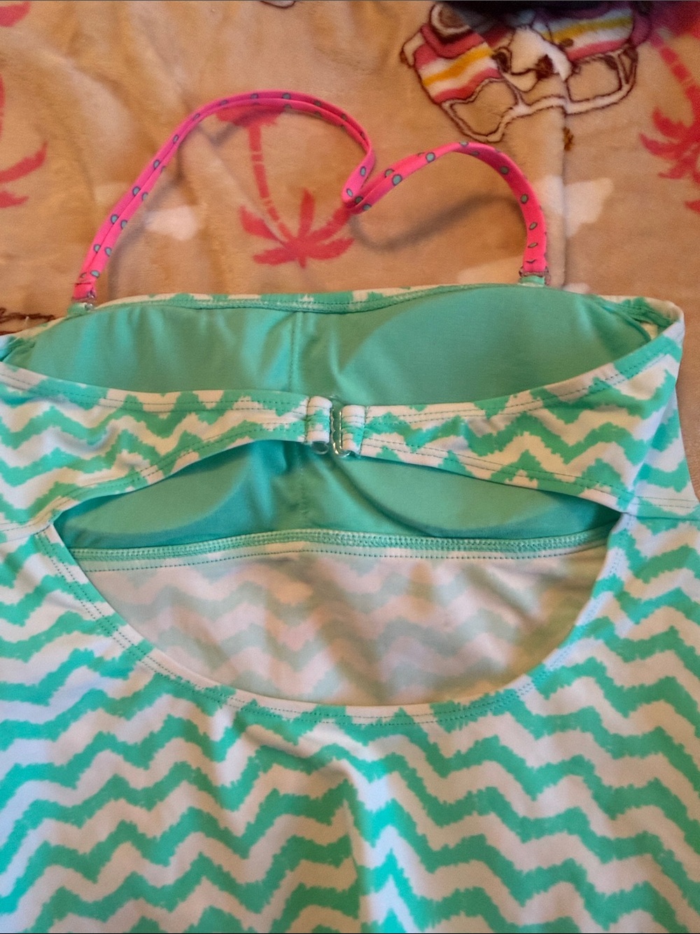 Y2K Arizona Jean Co Small Turquoise Chevron Tankini Top Pink Polka Dot Trim - Picture 5 of 8